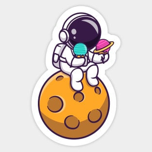 Cute Astronaut Holding Planet Ice Cream On The Planet Sticker